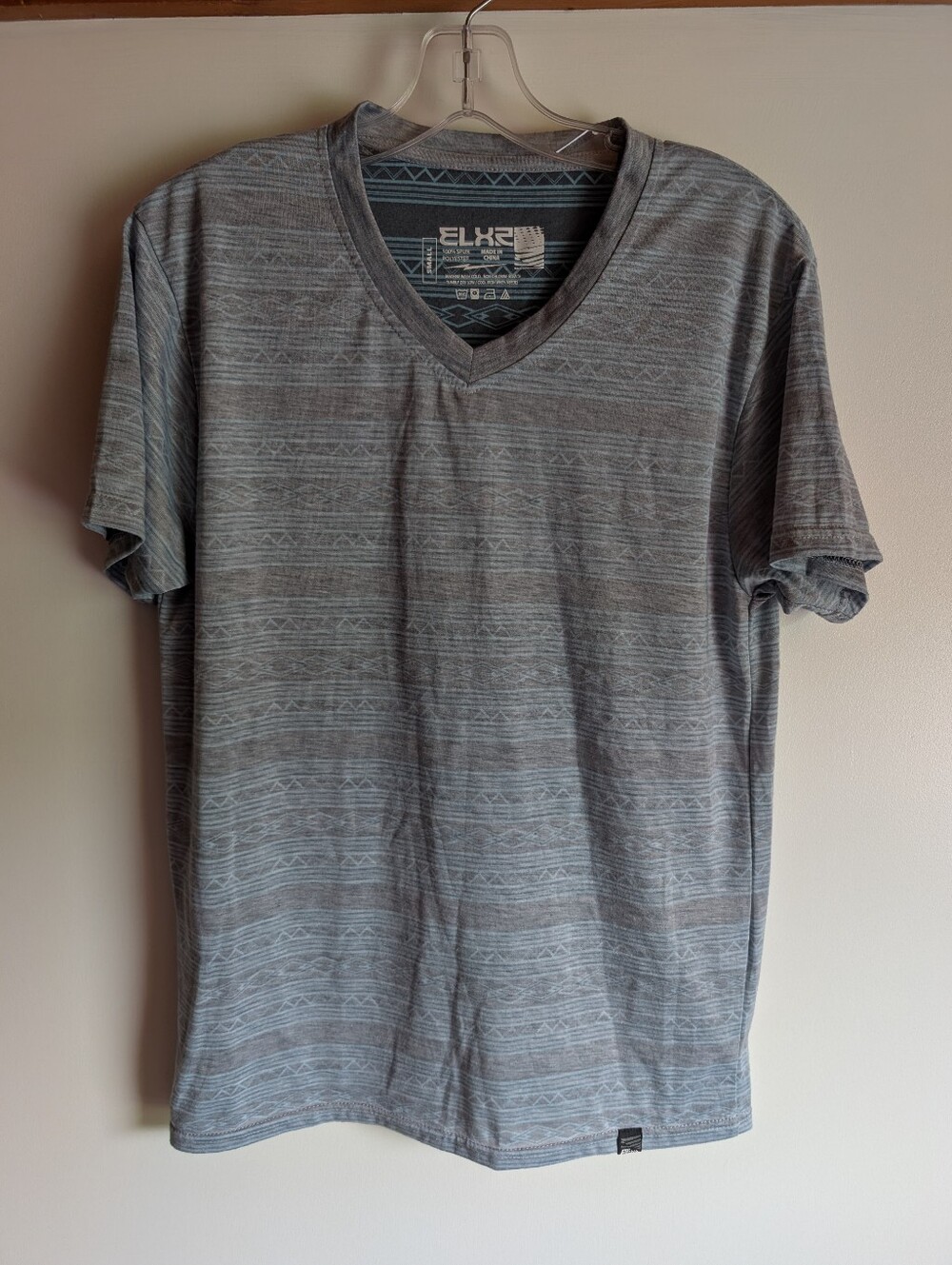 Light Blue Patterned V-Neck Short Sleeve Tee